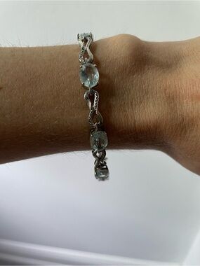 Silver and Aquamarine 7 inch Bracelet
